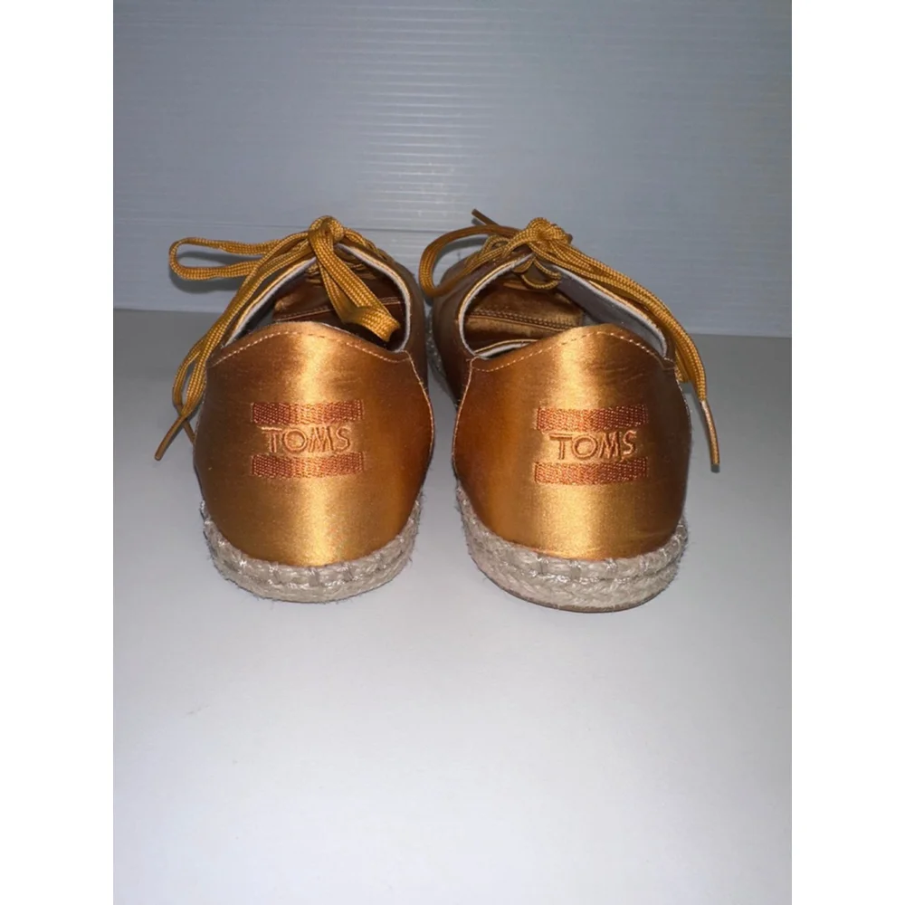 Women's TOMS Gold Satin Espadrille Sneakers US 7 with Beige Jute Sole - Picture 11 of 16